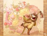  1boy bouquet flower fur hat highres jerry_(tom_and_jerry) male male_focus meghan_mauriat mouse name_drop no_humans open_mouth ribbon smile solo tom_and_jerry 