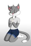  cat chain clasped_hands clothed clothing cross denim_shorts feline female guimontag invalid_tag kneeling mammal markings necklace pink_nose praying religious rita rita_(animaniacs) shorts smile socks_(marking) solo white_shirt 