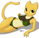  anthro bikini breasts clothed clothing feline female grin katia_managan khajiit looking_at_viewer lying mammal nipples pbrown pinup plain_background pose prequel skimpy solo swimsuit the_elder_scrolls video_games white_background 