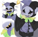  9999gpera :d blush close-up clothed clothing deltarune forked_tongue gloves hat headgear humanoid imp japanese_text jester jevil_(deltarune) long_tongue looking_at_viewer male not_furry open_mouth pointy_ears sharp_teeth shirt smile sweat teeth text tongue tongue_out video_games yellow_eyes 