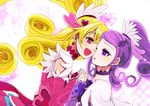  ;d aida_mana bad_id bad_pixiv_id blonde_hair bow cheek-to-cheek choker couple cure_heart cure_sword curly_hair dokidoki!_precure earrings eyelashes hair_ornament half_updo heart heart_hair_ornament holding_hands jewelry kenzaki_makoto long_hair magical_girl multiple_girls one_eye_closed open_mouth pink_bow pink_eyes pink_sleeves ponytail precure purple_choker purple_eyes purple_hair sasamaru_chimaki short_hair smile spade_hair_ornament yuri 