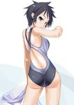  ass black_eyes black_hair competition_swimsuit from_behind looking_back myouan one-piece_swimsuit original short_hair solo swimsuit 