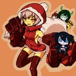  5girls alternate_color alternate_costume bag black_gold_saw black_hair black_rock_shooter black_rock_shooter_(character) blonde_hair blue_eyes chariot_(black_rock_shooter chibi christmas coat crown dakara dark_skin dead_master glasses green_eyes green_hair hood long_hair midriff multiple_girls orange_eyes pale_skin red_eyes red_hair red_haire red_legwear short_hair smile strength_(black_rock_shooter) thighhighs white_hair zettai_ryouiki zettai_ryouikidark_skin 