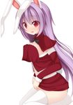  alternate_costume animal_ears bad_id bad_nicoseiga_id blue_panties blush breasts bunny_ears bunny_tail capelet chimunge cleavage detached_sleeves highres large_breasts long_hair looking_at_viewer midriff open_mouth panties pantyshot pantyshot_(sitting) purple_hair red_capelet red_eyes reisen_udongein_inaba santa_costume shirt sitting skirt skirt_lift skirt_set solo striped striped_panties tail thighhighs touhou underwear very_long_hair white_legwear 