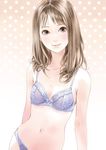  absurdres belly bra breasts brown_hair face highres kishida_mel lingerie lips looking_at_viewer navel original panties simple_background small_breasts smile solo underwear underwear_only 
