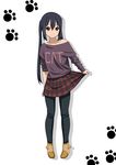  black_hair brown_eyes clothes_writing k-on! long_hair nakano_azusa oku_no_shi paw_print plaid plaid_skirt shadow skirt skirt_lift solo twintails 