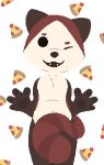  4_fingers ailurid alpha_channel covering covering_self cub food male mammal navel nooplip open_mouth pawpads pizza red_panda simple_background solo transparent_background young 