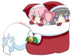  akemi_homura bad_id bad_pixiv_id bell blue_eyes blush blush_stickers boots hat kaname_madoka koruri long_hair mahjong mahou_shoujo_madoka_magica multiple_girls open_mouth pink_eyes pink_hair sack santa_boots santa_hat short_hair smile twintails 