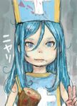  :t blood blue_eyes blue_hair cross dragon_quest dragon_quest_iii hat lips log long_hair pon priest_(dq3) solo v 