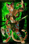  breasts brown_eyes cleavage clothed clothing ear_piercing feline female jaguar jewelry jungle magic_user mammal mrchocolate orange_eyes piercing polearm reptile scalie skull skulls smile snake staff tribal_spellcaster witch_doctor 