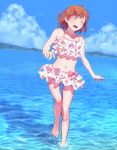  ashishi bikini_skirt brown_hair closed_eyes hair_ornament hairpin misaka_mikoto navel open_mouth smile solo swimsuit tankini thigh_gap to_aru_kagaku_no_railgun to_aru_majutsu_no_index wading water 