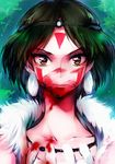  blood blood_on_face bloody_clothes brown_eyes brown_hair earrings facepaint facial_mark fur jewelry looking_at_viewer mononoke_hime necklace san short_hair solo tima 