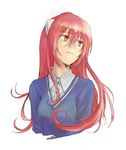  casual elfen_lied hl_(spk) horns light_smile long_hair looking_away lucy red_eyes red_hair solo upper_body white_background 