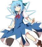  blue_dress blue_eyes blue_hair cirno do_(4-rt) dress dress_shirt hair_ribbon highres mary_janes ribbon shirt shoes short_hair smile solo touhou wings 