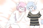  blush couple cub cute dericreations eyes_closed hair hand_holding male pink_hair sleeping young 