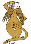  anthro anthrofied avante92 avian blush butt female friendship_is_magic gilda_(mlp) gryphon looking_at_viewer looking_back my_little_pony plain_background pussy solo standing white_background wings yellow_eyes 