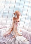  artist_name asuna_(sao) braid brown_eyes brown_hair cage curtains dated ear_covers elf fairy from_behind long_hair pointy_ears signature sword_art_online titania_(sao) translucent very_long_hair yueyuki 