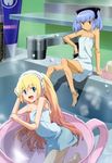  &gt;:( :d absurdres ann_(busou_shinki) arm_support arnval arnval_mk2 bangs bar_soap barefoot bathing bathroom blonde_hair blue_eyes blue_hair bottle breasts busou_shinki cup doll_joints faucet feet frown gradient_hair hand_on_own_head headdress headphones highres hina_(busou_shinki) in_container in_cup legs long_hair minigirl mirror multicolored_hair multiple_girls naked_towel non-web_source nozaki_atsuko nyantype official_art open_mouth orange_eyes orange_hair partially_submerged pout reclining scan short_hair short_twintails sink sitting small_breasts smile soaking_feet standing steam strarf strarf_mk2 tan teacup towel towel_on_head tray twintails v-shaped_eyebrows very_long_hair water 