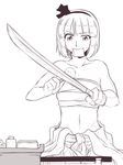  hair_ribbon hairband konpaku_youmu monochrome neko_majin ribbon sarashi short_hair sketch solo sword touhou weapon 