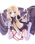  blonde_hair blue_eyes blush cape ichinoin_rina long_hair looking_at_viewer looking_up official_art ribbon sakuya_tsuitachi seigi_no_mikata_no_mikata_no_mikata sitting skirt smile solo thighhighs wariza white_legwear 