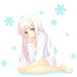  barefoot bottomless hitoguchi_(hioxhio) long_hair naked_shirt red_eyes sakura-sou_no_pet_na_kanojo shiina_mashiro shirt sitting solo wariza white_hair white_shirt 