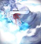  bad_id bad_pixiv_id blue_dress blue_eyes blue_hair cirno dress flower ice kreuz2 looking_at_viewer puffy_sleeves reflection ribbon short_hair short_sleeves smelling_flower solo touhou 