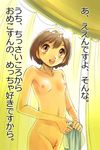  1girl akira_horimoto breasts brown_eyes brown_hair looking_at_viewer nipples nude original pussy short_hair small_breasts smile solo tomboy translation_request uncensored zenra 