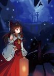  absurdres bad_id bad_pixiv_id bare_shoulders bow brown_eyes brown_hair detached_sleeves hair_bow hair_tubes hakurei_reimu highres lantern paper_lantern smile solo terric touhou 