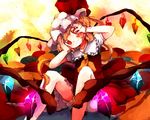  blonde_hair dress flandre_scarlet head_tilt nanahamu red_eyes ribbon side_ponytail smile solo touhou wings 