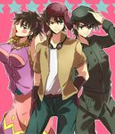  breasts brown_hair crossdressing dress gloves goggles green_eyes hat helmet jacket jojo_no_kimyou_na_bouken joseph_joestar_(young) large_breasts lipstick makeup male_focus md5_mismatch military military_uniform multiple_boys multiple_persona one_eye_closed uniform yuzuru_(xxelysionxx) 