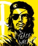  beret big_boss che_guevara eyepatch hat metal_gear_(series) metal_gear_solid metal_gear_solid_peace_walker parody peace_symbol sjw_kazuya yellow_background 