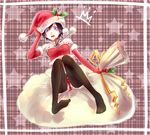  1girl bag black_hair christmas elbow_gloves gloves hat kingdom_hearts rxoixoans santa_hat short_hair thighhighs xion xion_(kingdom_hearts) 