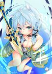  :p animal_ears areolae bare_shoulders barefoot blue_eyes blue_hair blush breasts cat_ears collar hinasaki_you looking_at_viewer medium_breasts nipples sinon sinon_(sao-alo) slit_pupils solo sword sword_art_online tongue tongue_out weapon 