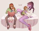  &lt;3 2019 anthro barefoot bed blush book chara_(undertale) clothed clothing delta_rune deltarune digital_media_(artwork) english_text fake_horns family female hair human knife kosafordraw kris_(deltarune) male mammal protagonist_(undertale) red_eyes reptile scalie sharp_teeth simple_background slipper smile susie_(deltarune) teeth text undertale video_games young 