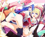  anal ass blue_eyes blue_hair blush bottomless breasts censored food fruit hat hinanawi_tenshi ice_cream ichiyan long_hair medium_breasts multiple_girls nipples peach pocky popsicle pussy red_eyes santa_costume small_breasts touhou yakumo_yukari 