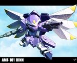  blue_sky character_name chibi cloud commentary_request day dual_wielding gun gundam gundam_seed holding kaz_(kaz323) letterboxed machine_gun mecha no_humans robot shotgun signature sky solo weapon 