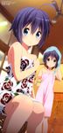  :o absurdres ahoge blue_eyes blue_hair blush chuunibyou_demo_koi_ga_shitai! drying drying_hair floral_print green_eyes highres ikeda_kazumi milk multiple_girls official_art scan short_hair sitting standing takanashi_rikka togashi_kuzuha towel towel_on_head wet wet_hair 