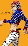  argyle argyle_sweater character_name groin guido_mista hat jojo_no_kimyou_na_bouken male_focus midriff simple_background solo sweater ttk_(ehohmaki) turtleneck yellow_background 