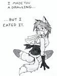  butt eating embarrassed english_text girly hair humor looking_at_viewer looking_back male monochrome pencil plain_background sketch stockings tarathiellyris text white_background 