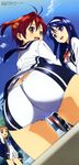  :d absurdres antenna_hair ass blue_eyes blue_hair brown_eyes brown_hair cloud day futaba_aoi_(vividred_operation) hair_ornament hair_scrunchie hairband highres isshiki_akane isshiki_momo long_hair long_image looking_back megami multiple_girls national_shin_ooshima_school_uniform non-web_source official_art open_mouth orange_scrunchie school_uniform scrunchie short_hair short_shorts shorts side_ponytail sky smile stick_poster takase_tomoaki tall_image vividred_operation white_hairband 