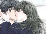  1boy 1girl ashihara_kyoko brown_hair crescendo d.o. game_cg kiss sasaki_ryo school_uniform uniform 