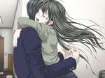  1boy 1girl ashihara_kyoko crescendo d.o. game_cg happy hug kiss long_hair sasaki_ryo tears 