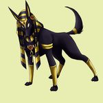  ankh anubian_jackal canine egyptian feral forte7 hi_res jackal jewelry mammal plain_background solo unknown_artist yellow_background yellow_eyes 