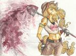  blood clothed clothing cosplay earthsong9405 equine female friendship_is_magic horse invalid_tag jenny_romanchuk mammal midriff my_little_pony pony shovel solo the_zombie_hunters webcomic webcomics 