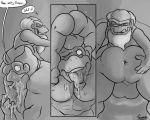  anthro anus ape backsack balls butt comic cranky_kong cum cum_in_mouth cum_inside cum_on_penis dialogue donkey_kong_(character) donkey_kong_(series) duo english_text erection father father_and_son greyscale humanoid_penis incest male male/male mammal monochrome muscular muscular_male nintendo parent penis primate son text tongue tongue_out uniparasite video_games 