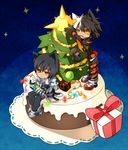  animal_ears black_hair blade_master_(elsword) blue_background blush buckle cat_ears character_doll chibi christmas christmas_tree coat di-ort dual_persona elsword expressionless gift kemonomimi_mode male_focus multicolored_hair multiple_boys pants raven_(elsword) reckless_fist_(elsword) shoes two-tone_hair veteran_commander_(elsword) white_hair yellow_eyes 