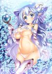  bare_shoulders bikini blue_eyes blue_hair breasts curvy hat large_breasts long_hair original pointy_ears smile solo swimsuit thighhighs very_long_hair wand watanuki_kaname wide_hips 