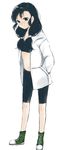  bike_shorts black_hair black_lagoon bunches casual fabiola_iglesias flat_chest hands_in_pockets hood hoodie midriff nakayama_naka navel open_clothes open_hoodie shoes smile sneakers solo sports_bra twintails 