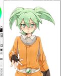  colorized fei_rune fingerless_gloves gloves green_eyes green_hair inazuma_eleven_(series) inazuma_eleven_go inazuma_eleven_go_chrono_stone looking_at_viewer male_focus solo tobi_(one) white_background work_in_progress 
