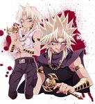  :q belt bracelet cape chain dark_persona facial_mark forehead_mark jewelry li_mone marik_ishtar millennium_rod multiple_boys pants purple_eyes sleeveless spiked_hair tongue tongue_out white_hair yami_marik yuu-gi-ou yuu-gi-ou_duel_monsters 